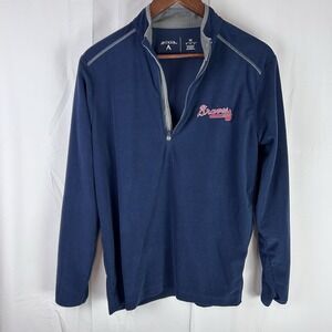Atlanta Braves Antigua‎ 1/4 Zip Sweater Medium Men's Pullover Fleece Logo
